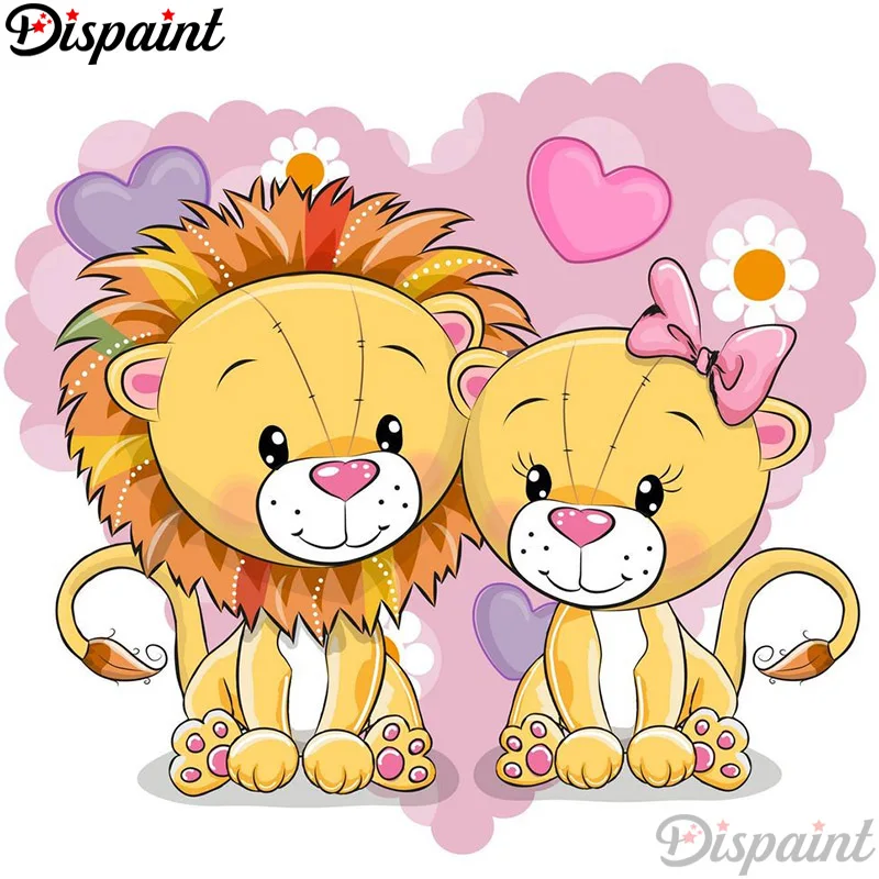 

Dispaint Full Square/Round Drill 5D DIY Diamond Painting "Lion couple scenery" 3D Embroidery Cross Stitch 5D Home Decor A12383