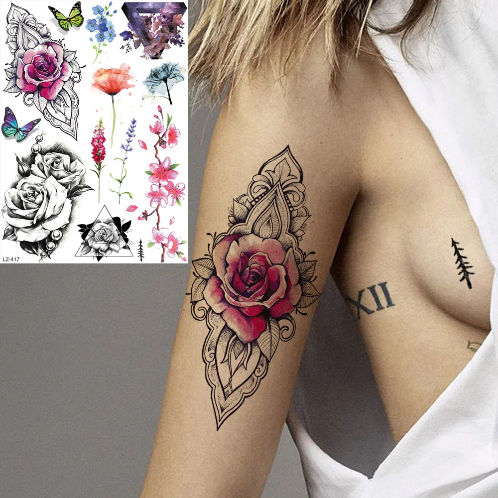 YURAN Flash Fake Purple Bracelet Rose Tattoos Stickers Black Sketch Geometry Flower Temporary Tattoos Women Girl Waterproof Tato
YURAN Flash Fake Purple Bracelet Rose Tattoos Stickers Black Sketch Geometry Flower Temporary Tattoos Women Girl Waterproof Tato