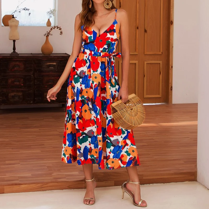 Fashion Womens Strap V-neck Sleeveless Sling Floral Dress Femme Boho Sundress Lady Sexy Maxi Dresses Holiday Backless Dress
Fashion Womens Strap V-neck Sleeveless Sling Floral Dress Femme Boho Sundress Lady Sexy Maxi Dresses Holiday Backless Dress