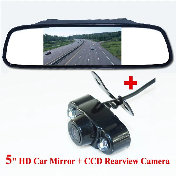 

New 2 in 1, 5" TFT LCD Car Mirror Monitors Sunvisor+Rear View Camera Reverse Backup Parking Assistance
