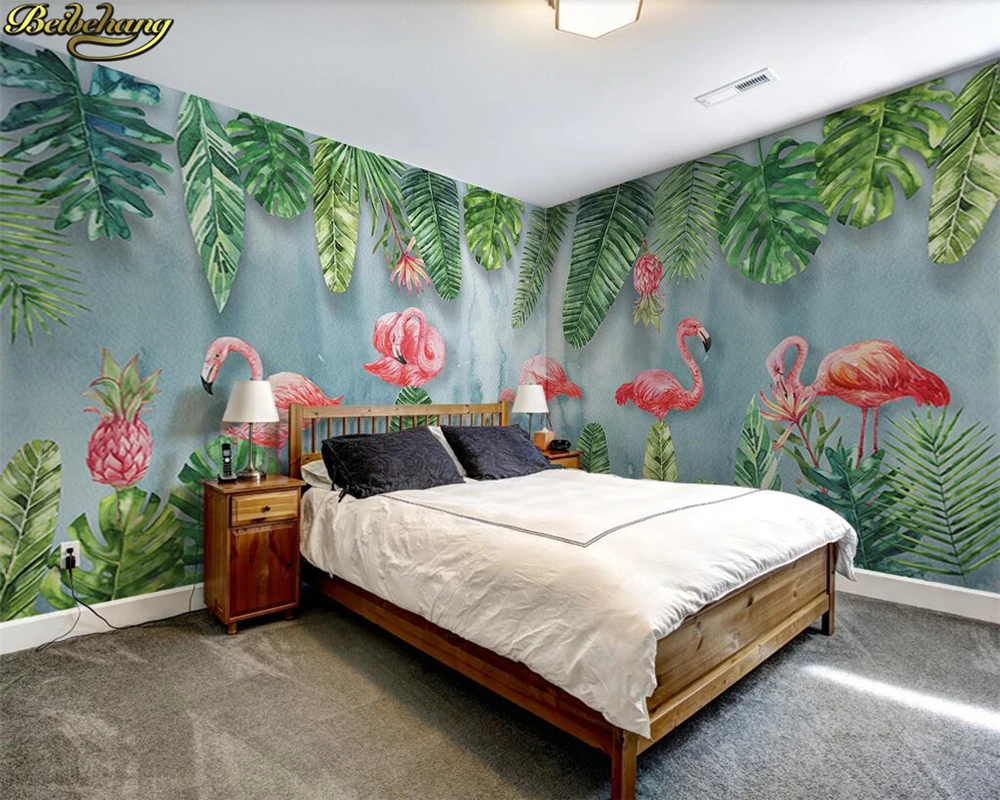 

beibehang Custom large mural wallpaper 3D Nordic modern minimalist hand-painted plant flamingo whole house wall papel de parede