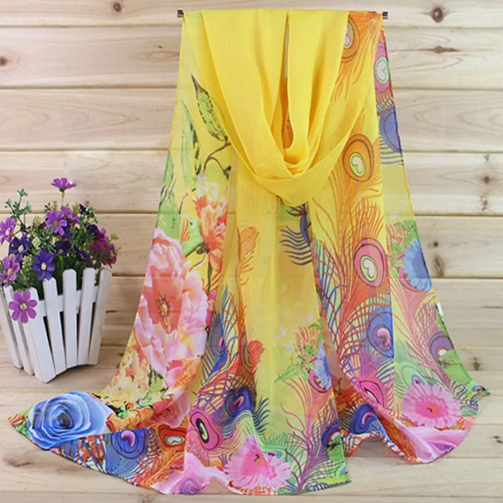 Женский шифоновый шарф Feitong 5 цветов 160 х50 см Элегантная Шелковая шаль с цветочным
