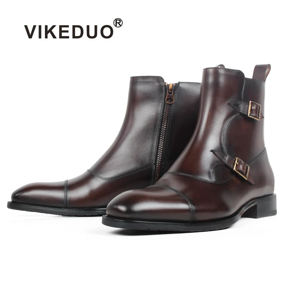 VIKEDUO Handmade Plain Buckle Zip Ankle Boots Men Genuine Cow Skin Square Toe Men's Winter Autumn Boot Patina Brown Leather Boot
VIKEDUO Handmade Plain Buckle Zip Ankle Boots Men Genuine Cow Skin Square Toe Men's Winter Autumn Boot Patina Brown Leather Boot