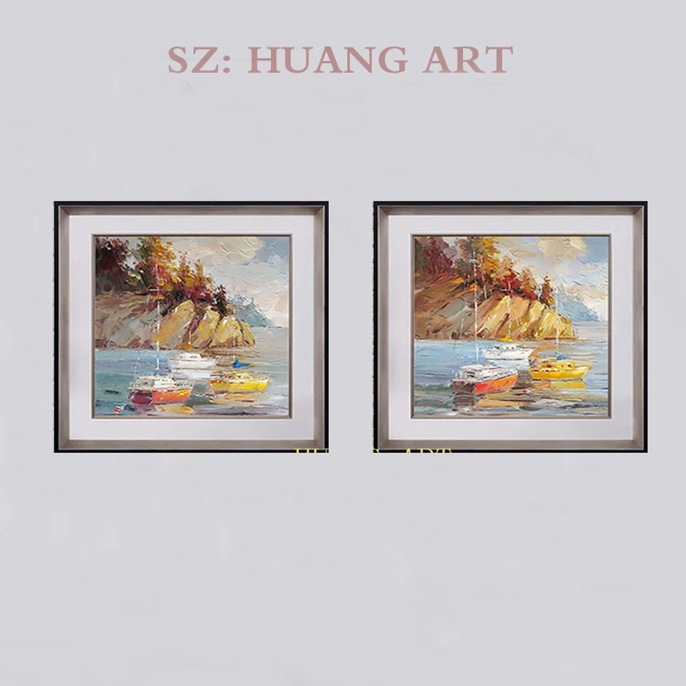 Hand-painted knife thick oil Mediterranean style 2 p combination Greek ship dock oil painting street hotel large murals
Hand-painted knife thick oil Mediterranean style 2 p combination Greek ship dock oil painting street hotel large murals
