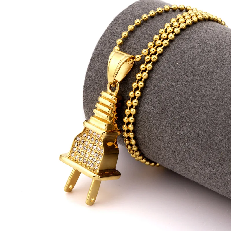 Shiny Zirconia Plug Shaped Pendant Yellow Gold Filled Stainless Steel Necklace Men Women Hip Hop Jewelry
Shiny Zirconia Plug Shaped Pendant Yellow Gold Filled Stainless Steel Necklace Men Women Hip Hop Jewelry