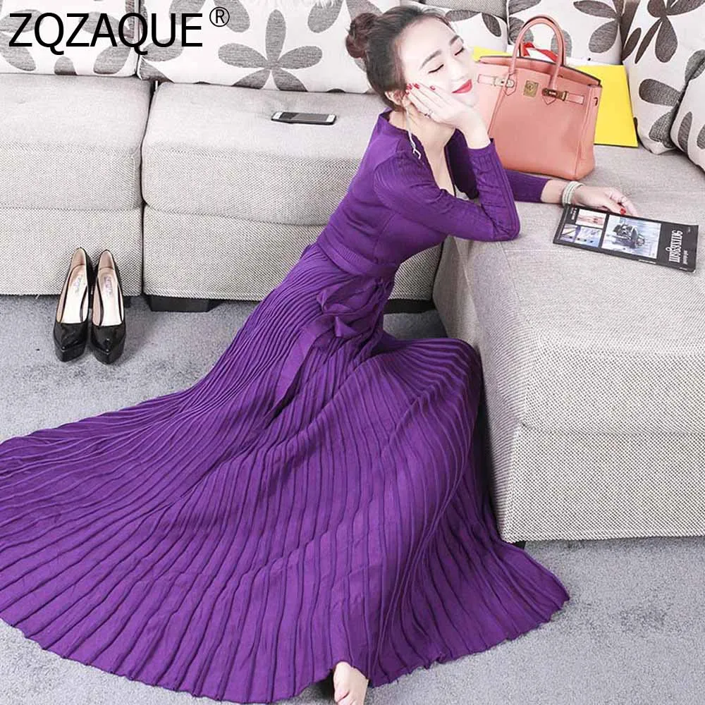 Women's Elegant V Neck Dress New Fashion Big Hem Pleated Sashes One-piece Dress Chic Good Quality Long Style Dresses SY1943
Women's Elegant V Neck Dress New Fashion Big Hem Pleated Sashes One-piece Dress Chic Good Quality Long Style Dresses SY1943