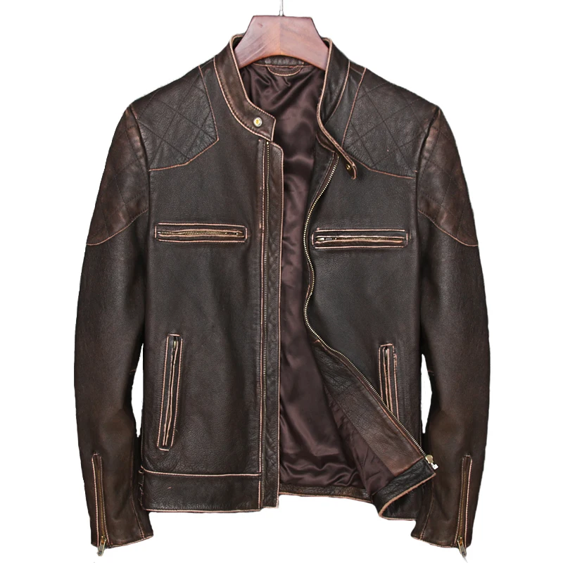 Free Shipping Brown Man Genuine Leather Jacket Cow Leather Vintage Edge Grinding Slim Leather Coat
Free Shipping Brown Man Genuine Leather Jacket Cow Leather Vintage Edge Grinding Slim Leather Coat