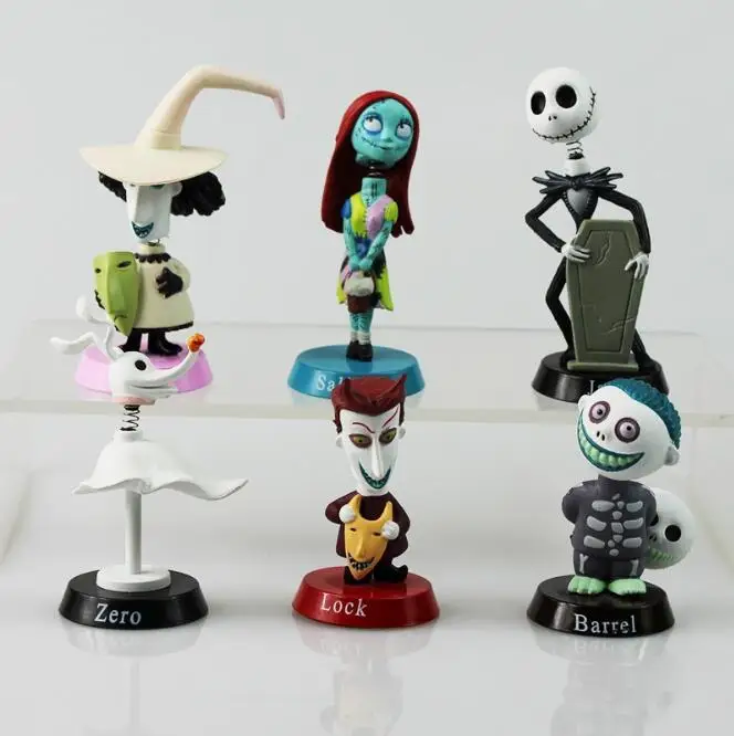 Аним 6 шт./компл. Кошмар перед Рождеством фигурки замок Sally Zero Barrel Shock Jack Shake head ПВХ