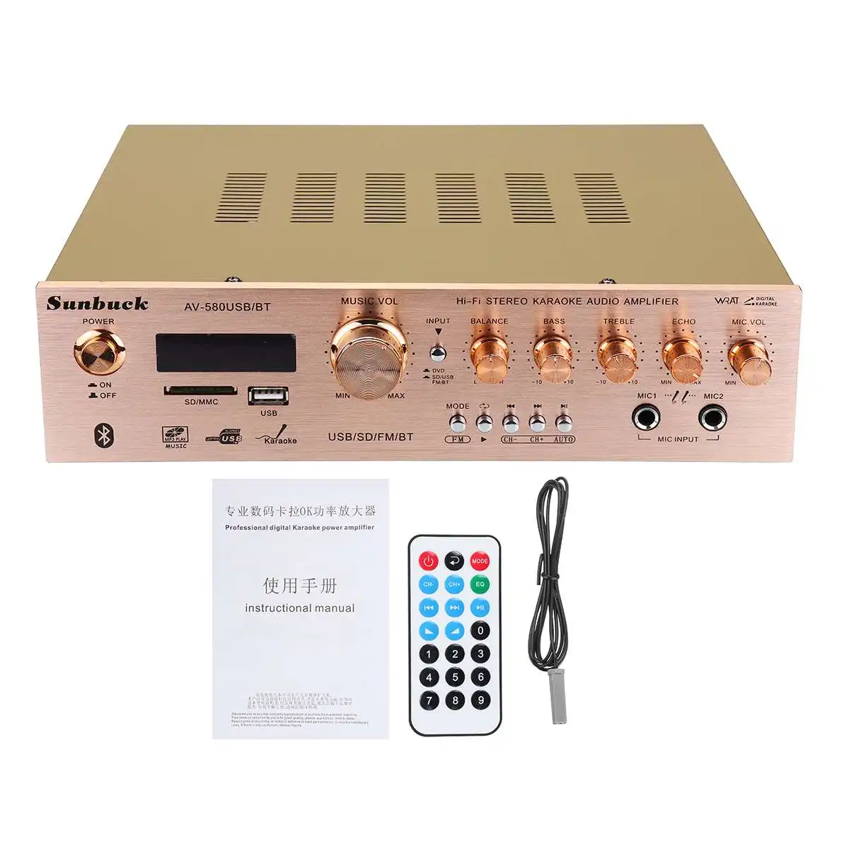 1200W Sunbuck Surround Amplifier 5.0 bluetooth 5CH Amplifier Support FM Radio USB SD Card Dual Micro Input Karaoke Amplifiers
1200W Sunbuck Surround Amplifier 5.0 bluetooth 5CH Amplifier Support FM Radio USB SD Card Dual Micro Input Karaoke Amplifiers