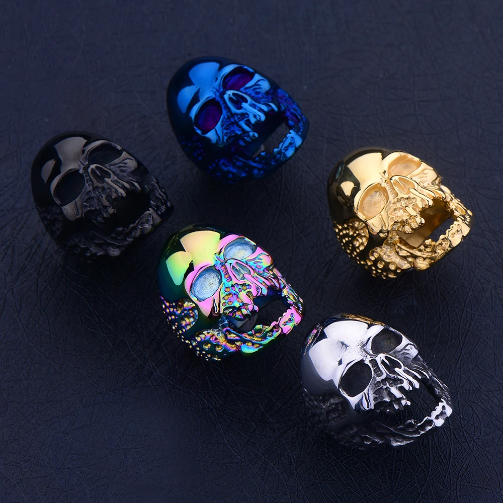 Hot Sale Titanium Steel Gold Black Blue color Zombie Skull Finger Ring Punk Rock Men's Stainless Steel Jewelry Halloween Gift
Hot Sale Titanium Steel Gold Black Blue color Zombie Skull Finger Ring Punk Rock Men's Stainless Steel Jewelry Halloween Gift