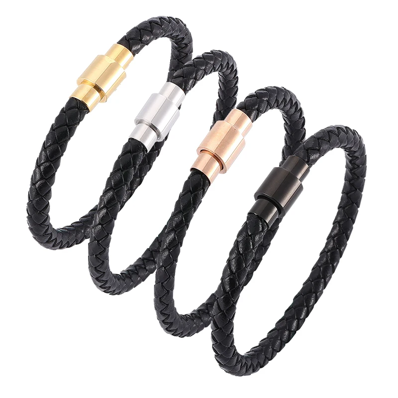 Punk Men Black Braided Leather Bracelet Stainless Steel Magnetic Buckle Simple Style Fashion Wristband Male Jewelry Gifts PD0038
Punk Men Black Braided Leather Bracelet Stainless Steel Magnetic Buckle Simple Style Fashion Wristband Male Jewelry Gifts PD0038