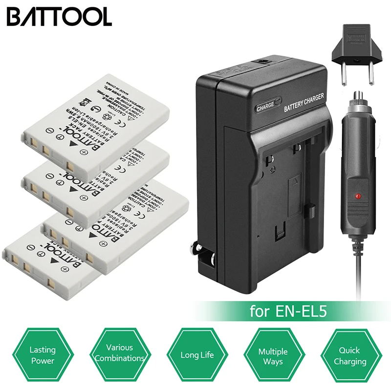 Batcool 4 шт. EN EL5 сменные батареи + зарядное устройство для Nikon Coolpix P500 P510 P520 P530 P4 P80 P90 P100
