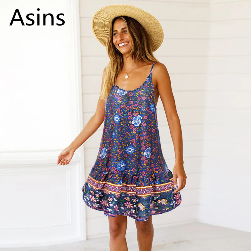 Asins Bohemian style dress woman 2019 summer new casual fashion v neck high waist printing sling loose ruffles sexy mini dress
Asins Bohemian style dress woman 2019 summer new casual fashion v neck high waist printing sling loose ruffles sexy mini dress