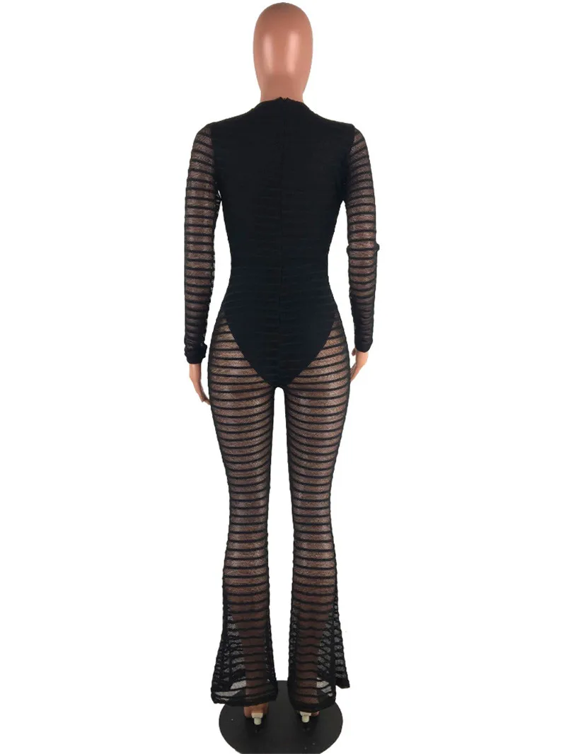 New Sexy Striped Sheer Mesh Jumpsuit with Lining Women Long Sleeves Deep V- Neck Wide Leg Romper Clubwear Party Overalls Leotard
New Sexy Striped Sheer Mesh Jumpsuit with Lining Women Long Sleeves Deep V- Neck Wide Leg Romper Clubwear Party Overalls Leotard