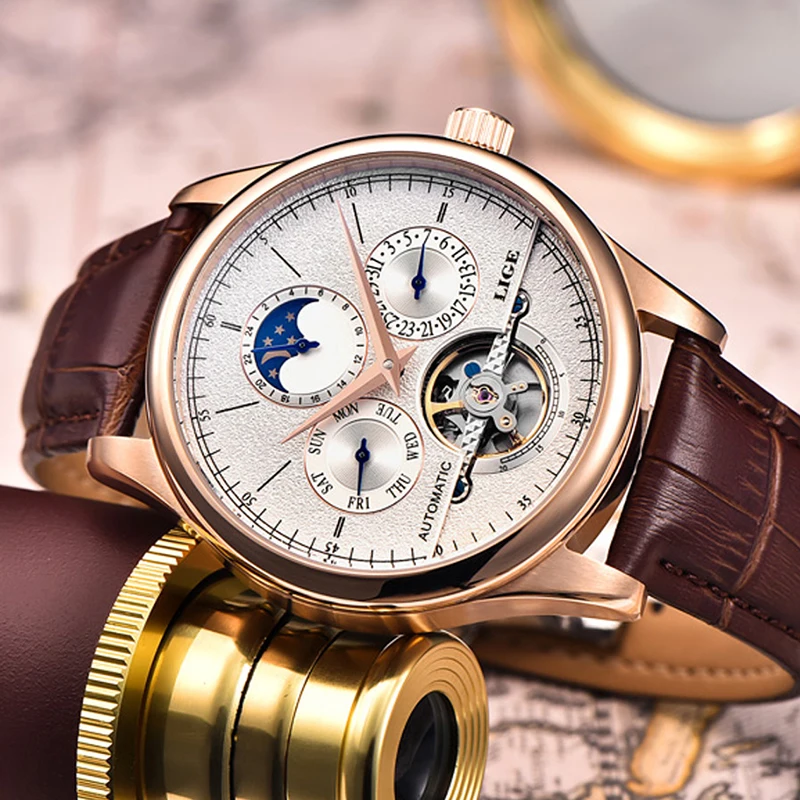 LIGE Brand Men Watches Automatic Mechanical Watch Tourbillon Sport Clock Leather Casual Business Wrist Watch Gold Relojes Hombre 
LIGE Brand Men Watches Automatic Mechanical Watch Tourbillon Sport Clock Leather Casual Business Wrist Watch Gold Relojes Hombre