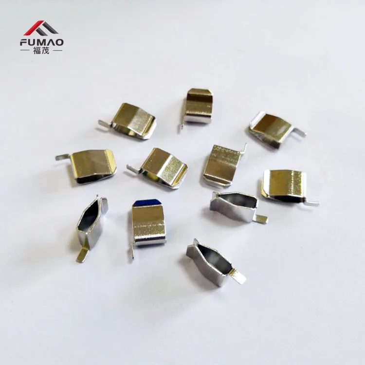 FUMAO Custom socket switch fitting parts metal stamping nickel-plated contact shrapnel.
FUMAO Custom socket switch fitting parts metal stamping nickel-plated contact shrapnel.