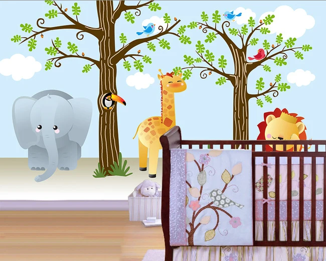 

Bacaz Custom 3D photo wallpaper Trees Animal mural for Children room 3D Cartoon Murals Wall Paper Stickers papel de parede