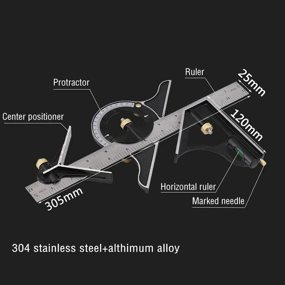 300mm Adjustable Stainless Steel Protractor Angle Finder Level Ruler 0-180 Degree Sliding Positioner Measuring Instrument Tool
300mm Adjustable Stainless Steel Protractor Angle Finder Level Ruler 0-180 Degree Sliding Positioner Measuring Instrument Tool