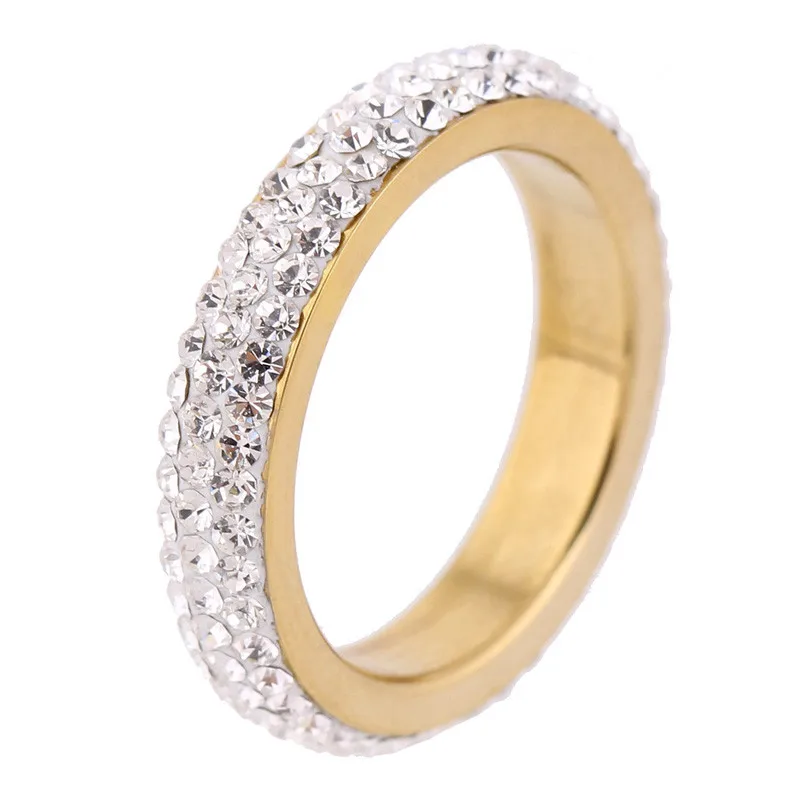 MONLA Three row clear crystal Gold Stainless steel Wedding Rings for women fashion jewelry with Full Size
MONLA Three row clear crystal Gold Stainless steel Wedding Rings for women fashion jewelry with Full Size