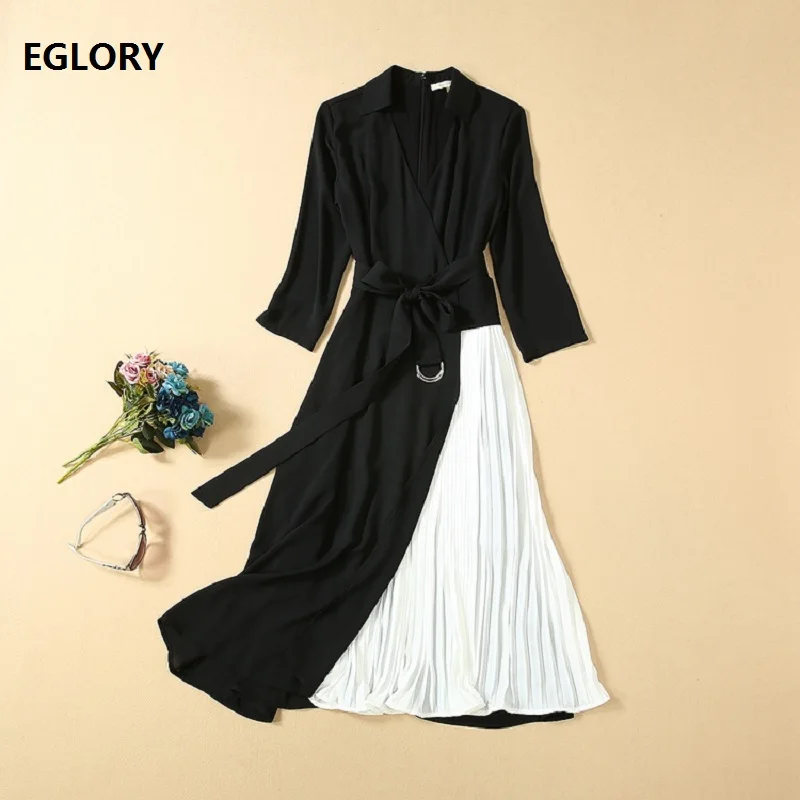 Elegant Office Dress 2020 Autumn Style Women Turn-down Collar Black White Color Block Long Sleeve Pleated Dress Ladies Work Wear
Elegant Office Dress 2020 Autumn Style Women Turn-down Collar Black White Color Block Long Sleeve Pleated Dress Ladies Work Wear