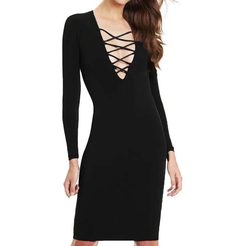 Vestidos Cotton Women Tie Up Autumn Bodycon Party Dress Sexy Deep V Neck Criss Long Sleeve Night Club Bandage Dress
Vestidos Cotton Women Tie Up Autumn Bodycon Party Dress Sexy Deep V Neck Criss Long Sleeve Night Club Bandage Dress