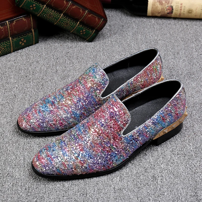 Round Toe Bling Slip On Shoes Rivets Embellished Heel Men Casual Shoes Low Top Loafer Lazy Shoes Sequined Cloth Leather Flats
Round Toe Bling Slip On Shoes Rivets Embellished Heel Men Casual Shoes Low Top Loafer Lazy Shoes Sequined Cloth Leather Flats