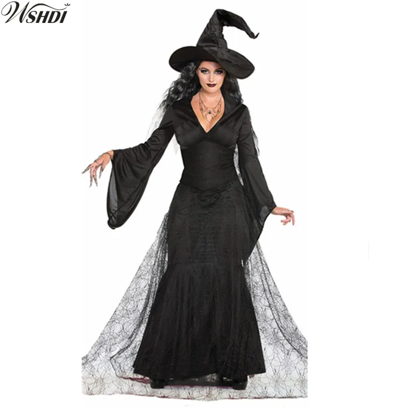

Женское сексуальное платье ведьмы, готическое платье темной королевы для взрослых, косплей, паутина, паутина, паук, маскарадный костюм для к...