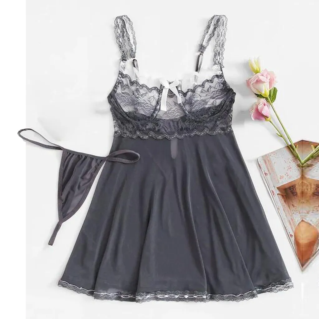 Lace Pespeactive Bow Sexy Lingerie Nightgown Set Women Nightdress With Underwear Sleepwear Camisola Vestidos Femininos
Lace Pespeactive Bow Sexy Lingerie Nightgown Set Women Nightdress With Underwear Sleepwear Camisola Vestidos Femininos