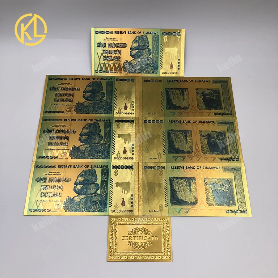 2000pcs Hotsale Token Money Zimbabwe One Hundred Trillion Dollars Gold plated Banknote With 999999 Gold by fedex or DHL
2000pcs Hotsale Token Money Zimbabwe One Hundred Trillion Dollars Gold plated Banknote With 999999 Gold by fedex or DHL
