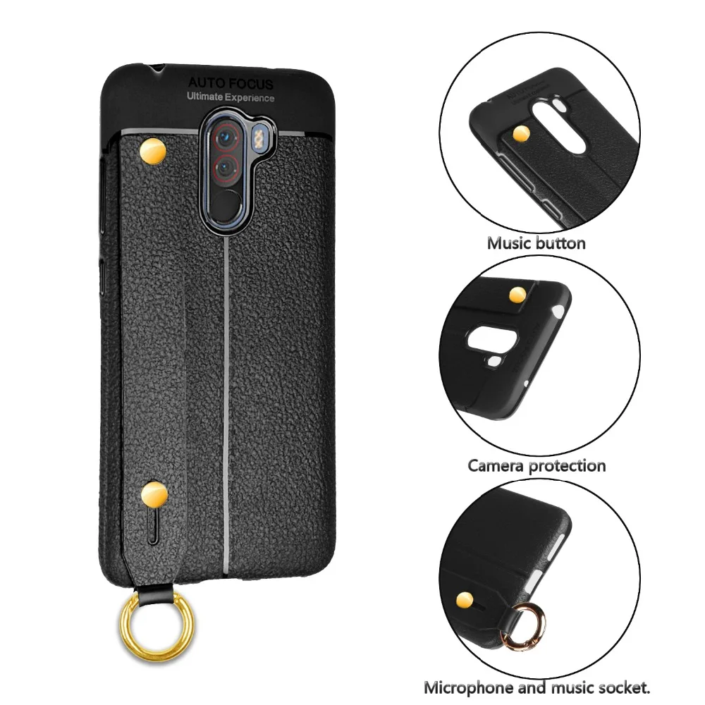 Fashion Imitation leather Cover For Pocophone F1 Case Xiaomi Wrist Strap Stand Phone Poco Capa | Мобильные телефоны и