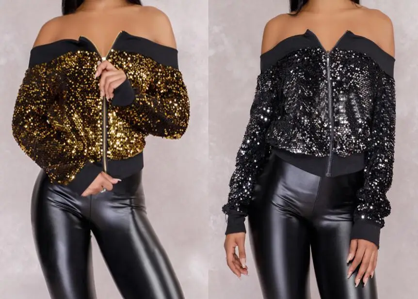 New 2018 Women Ladies Sequins Long Sleeve Off the Shoulder Coat Zipper Jacket Sweatshirt Jumper Pullover
New 2018 Women Ladies Sequins Long Sleeve Off the Shoulder Coat Zipper Jacket Sweatshirt Jumper Pullover