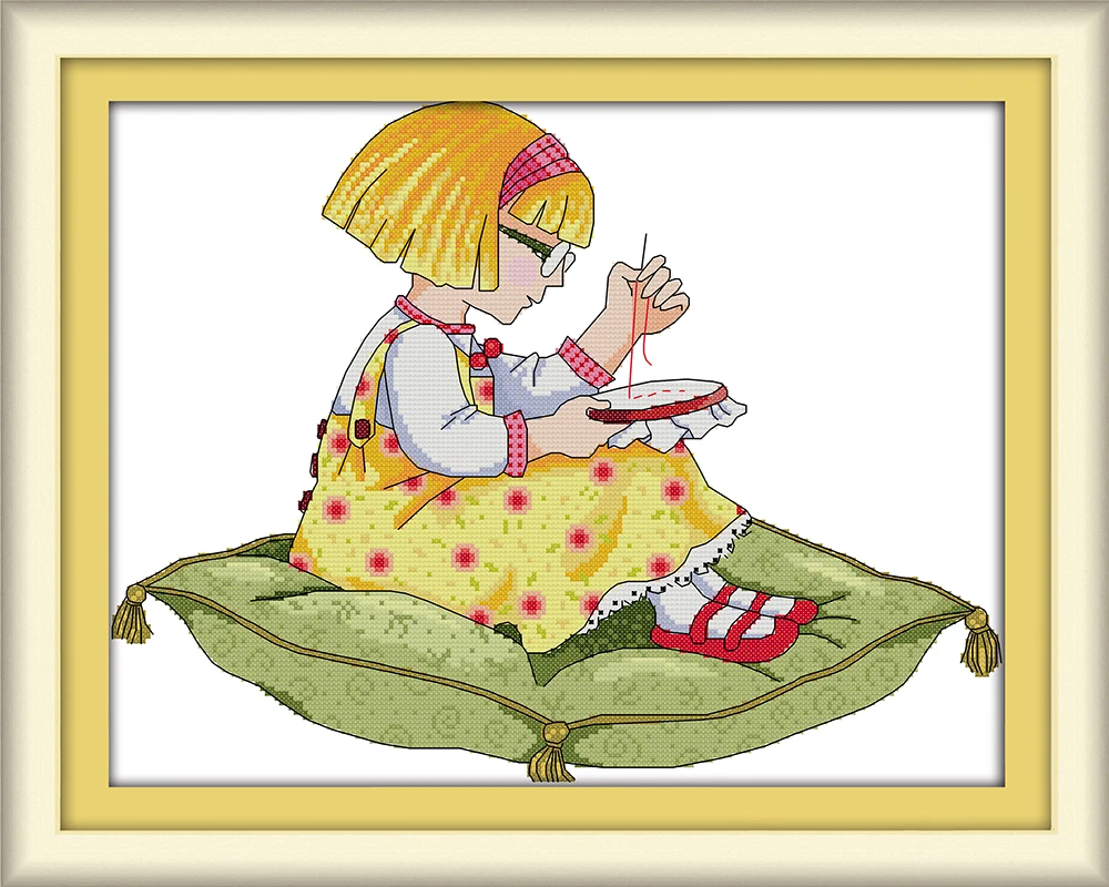 A girl with embroidered cross stitch kit aida 14ct 11ct count printed canvas stitches embroidery DIY handmade needlework
A girl with embroidered cross stitch kit aida 14ct 11ct count printed canvas stitches embroidery DIY handmade needlework