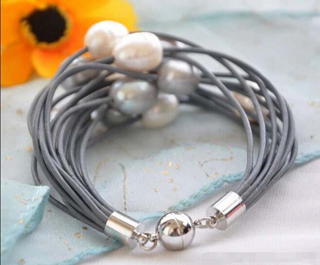hot sell15strands 13mm white rice pearl gray leather bracelet 8inch -Bridal jewelry free shipping
hot sell15strands 13mm white rice pearl gray leather bracelet 8inch -Bridal jewelry free shipping