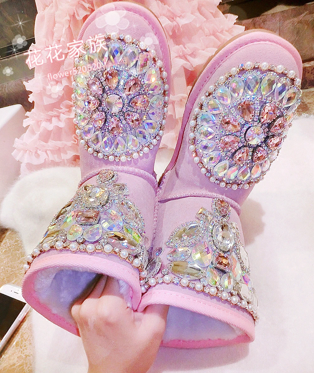 Princess Pink Suede Leather Flat Ankle Boots Women Shinny Rhinestone Flat Shoes Lovely Girl Winter Thick Wool Ladies Boots
Princess Pink Suede Leather Flat Ankle Boots Women Shinny Rhinestone Flat Shoes Lovely Girl Winter Thick Wool Ladies Boots