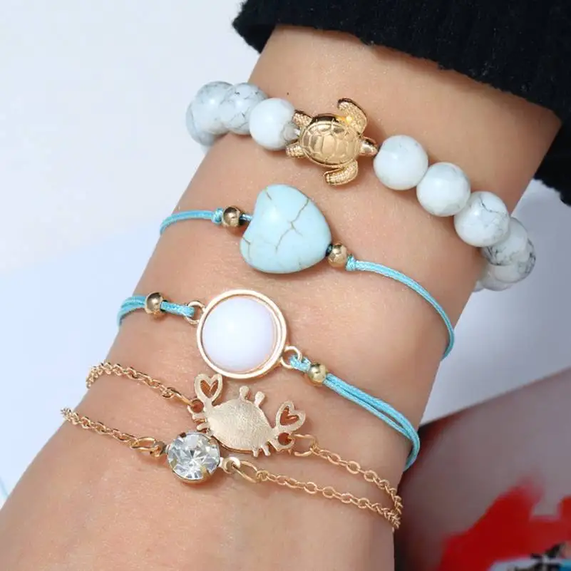 Hot 5 Pcs/set Bohemian Crab Turtle Heart Gem Stone Beads Woven Bracelet Set Women Charm Jewelry Accessories Mother's Gift
Hot 5 Pcs/set Bohemian Crab Turtle Heart Gem Stone Beads Woven Bracelet Set Women Charm Jewelry Accessories Mother's Gift