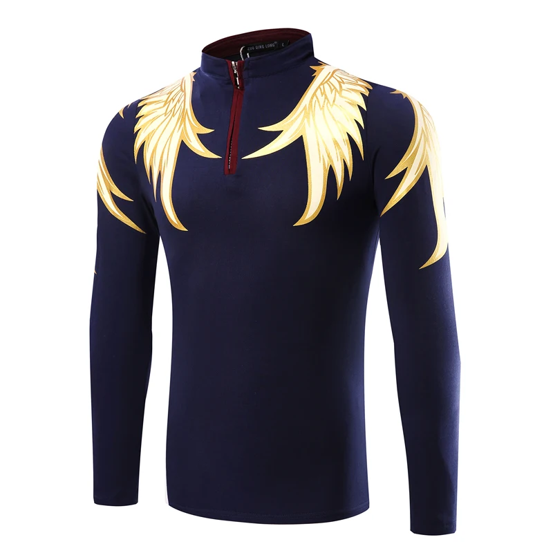 2018 Autumn Winter Stand Collar Zipper Closure Men Long Sleeve Bottoming T-shirt Casual Cotton T Shirts Wing Print Fashion Tee
2018 Autumn Winter Stand Collar Zipper Closure Men Long Sleeve Bottoming T-shirt Casual Cotton T Shirts Wing Print Fashion Tee