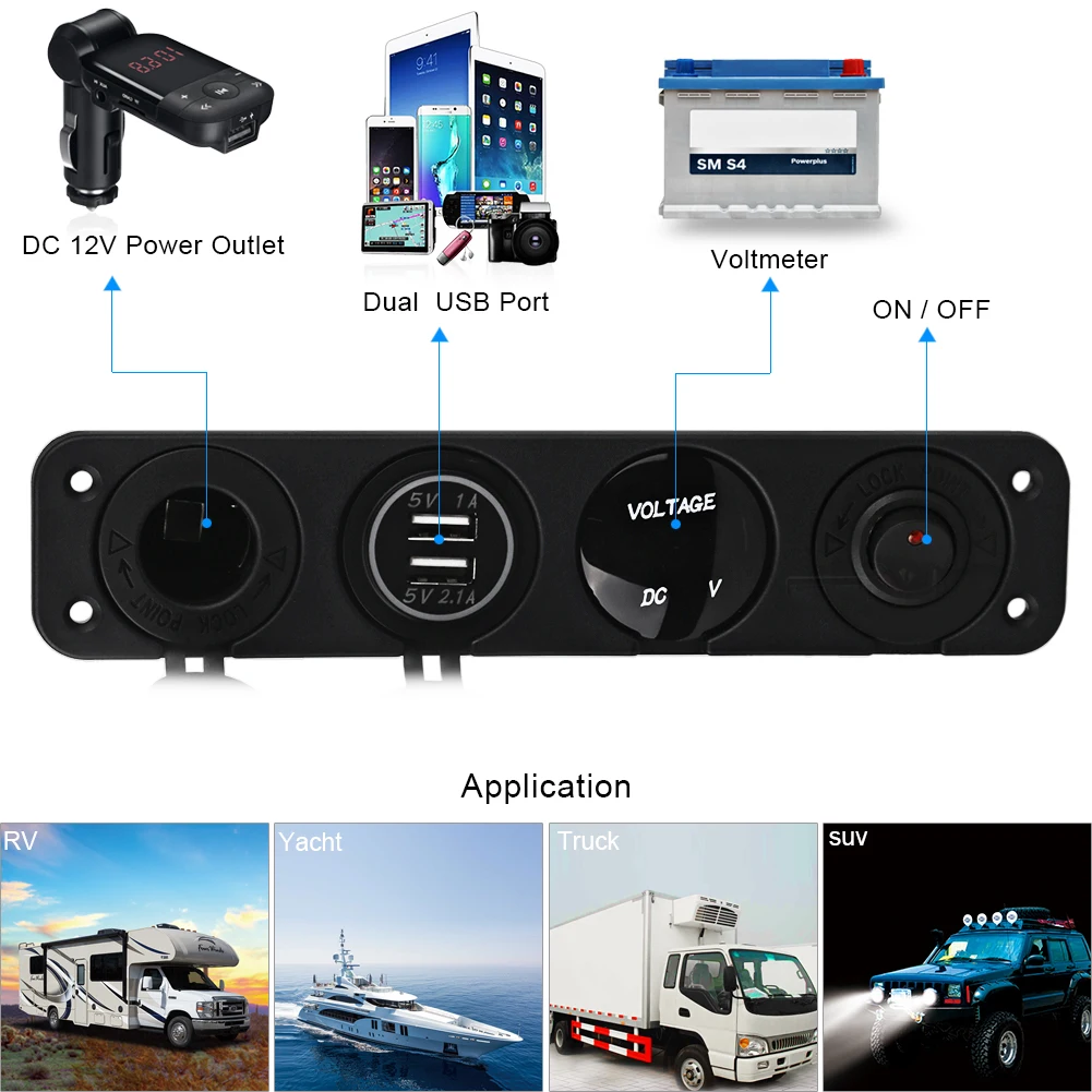 ADPOW Dual USB Car Charger Voltmeter Meter ON-OFF Switches Panel for Car Truck Boat Cigarette Lighter Splitter Socket Car
ADPOW Dual USB Car Charger Voltmeter Meter ON-OFF Switches Panel for Car Truck Boat Cigarette Lighter Splitter Socket Car