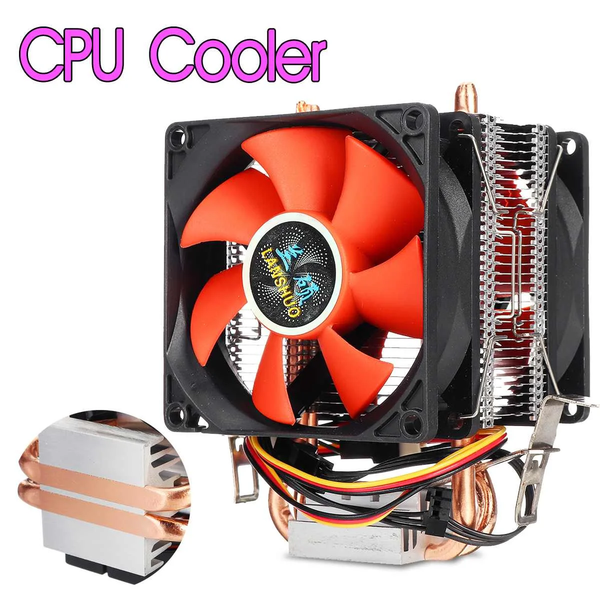 Кулер для процессора Intel LGA 775/1150/1151/1155/1156 AMD AM2 AMD3 с 2 медными тепловыми трубками |