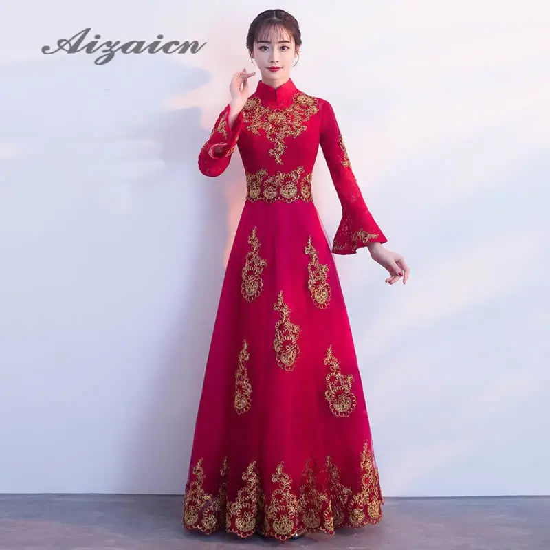 Bride Traditions Fashion Red Horn Sleeve Chinese Traditional Evening Dress Modern Cheongsam Qipao Long Bridesmaid Dresses Wine
Bride Traditions Fashion Red Horn Sleeve Chinese Traditional Evening Dress Modern Cheongsam Qipao Long Bridesmaid Dresses Wine