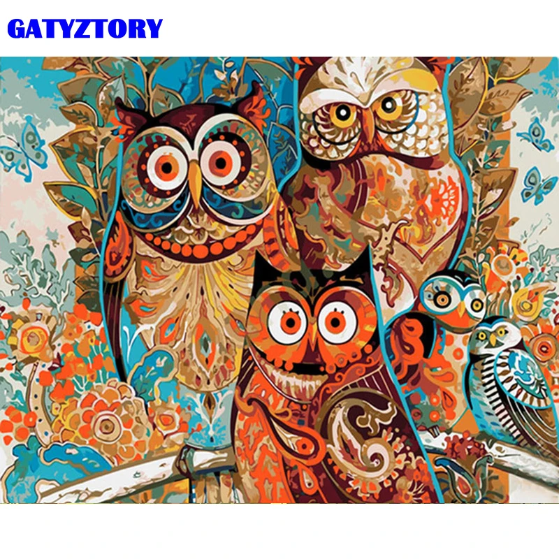 

GATYZTORY 60x75cm Frame Owl Animals DIY Painting By Numbers Kits Acrylic Paint On Canvas Coloring By Numbers Wall Art Picture