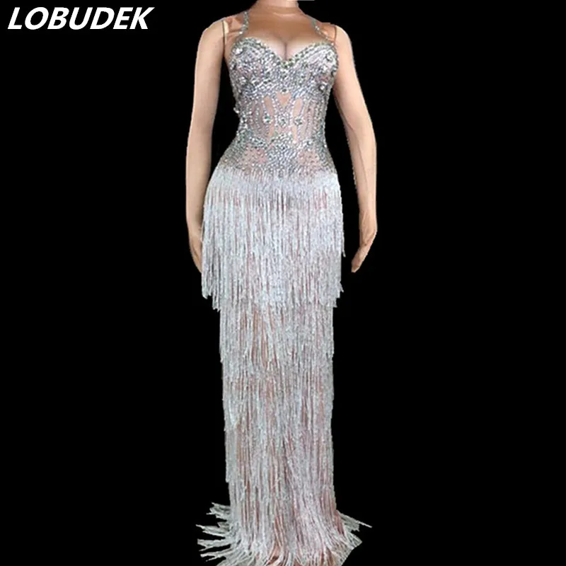 High-end Sparkly Rhinestones Sleeveless Tassel Long Dress Female Singer Host Prom Party Show One Piece Dress Adult Stage Costume
High-end Sparkly Rhinestones Sleeveless Tassel Long Dress Female Singer Host Prom Party Show One Piece Dress Adult Stage Costume