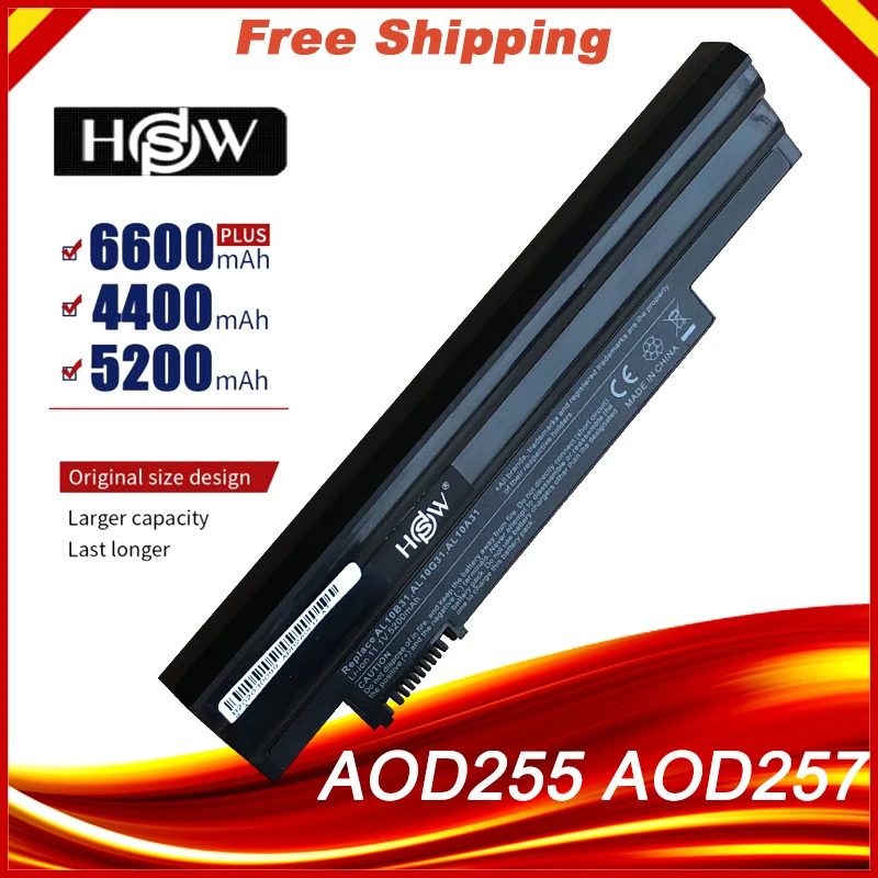

HSW Battery For Acer Aspire One 522 722 AO522 AOD255 AOD257 AOD260 D255 D257 D260 D270 Happy, Chrome AC700 AL10B31 fast shipping