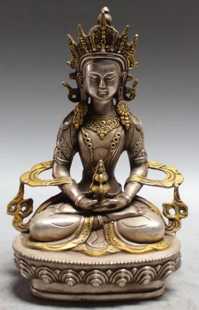 decoration white Copper silver factory outlets 8" Exquisite Buddhist Tibetan Silver Gilt Amitayus longevity God Buddha Statue
decoration white Copper silver factory outlets 8" Exquisite Buddhist Tibetan Silver Gilt Amitayus longevity God Buddha Statue