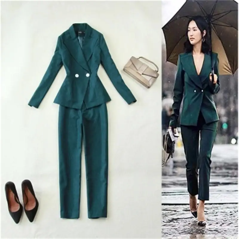 Fashion Pant suit female autumn New casual wool double-breasted peacock blue suit + straight pants office two-piece suit women
Fashion Pant suit female autumn New casual wool double-breasted peacock blue suit + straight pants office two-piece suit women