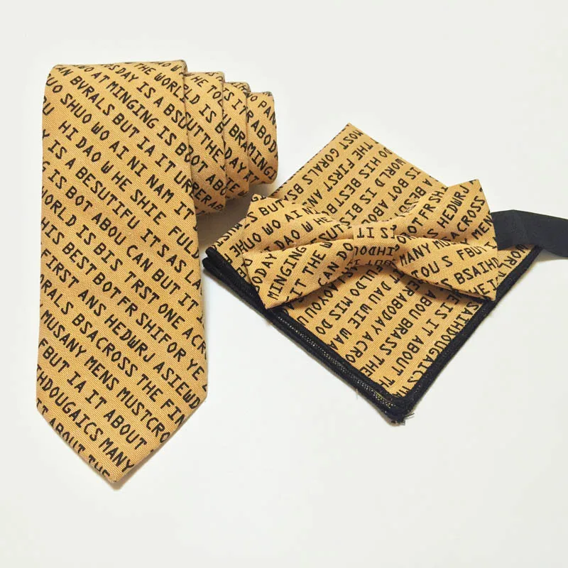 Slim Mens Tie Set Cotton Letter Gift For Men Butterfly Self Bow Bowtie Pocket Square Handkerchief Hanky Suit Necktie | Аксессуары для