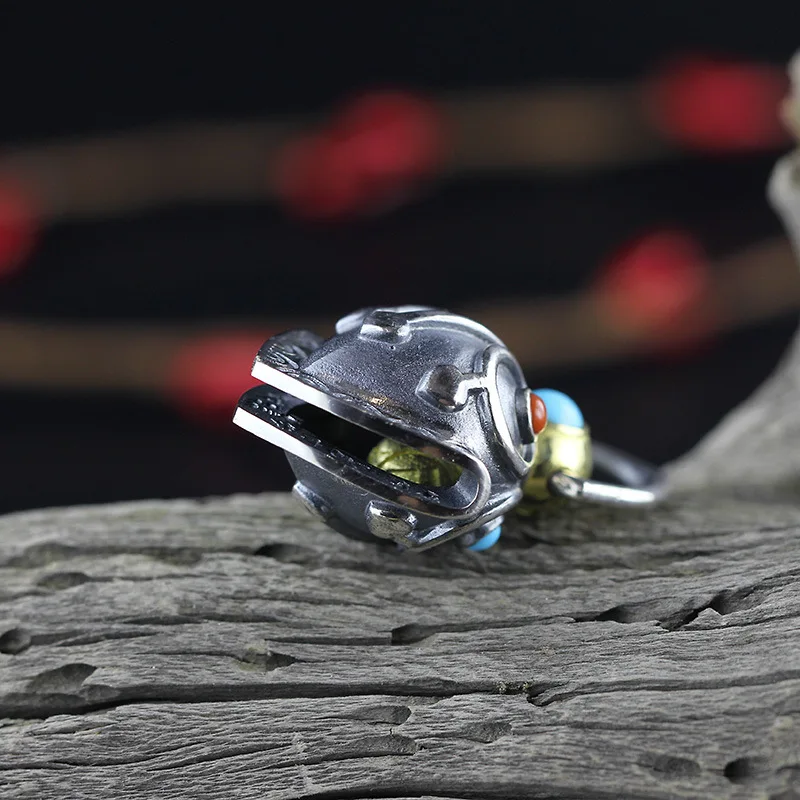 S925 sterling silver jewelry ethnic style unisex boutique exorcism bell pendant for man