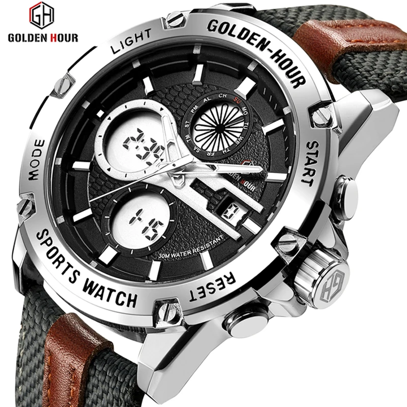 Reloj Hombre GOLDENHOUR модные спортивные мужские часы erkek kol saati цифровые водонепроницаемые