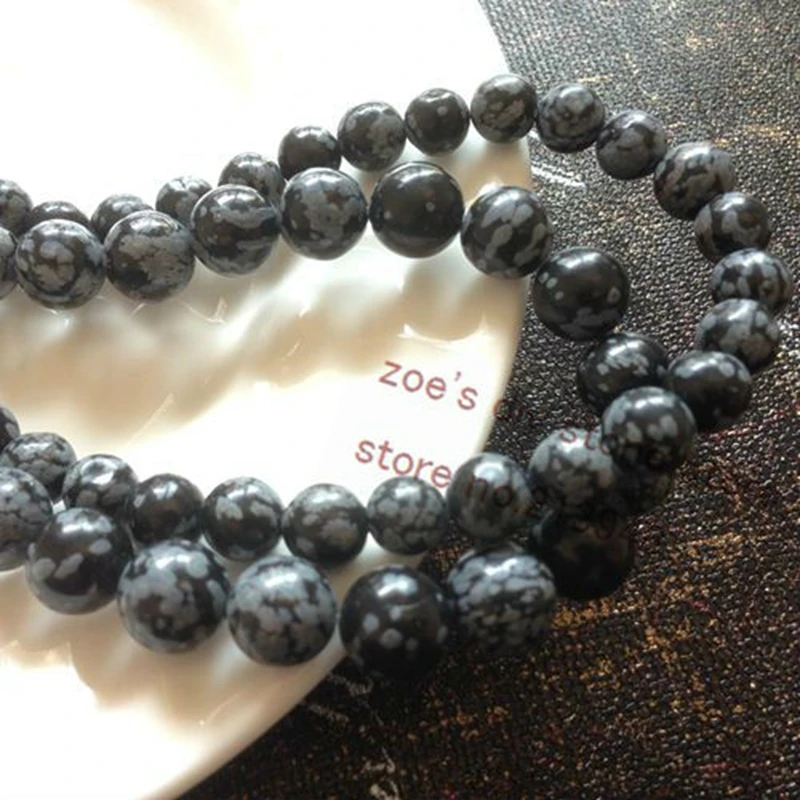 

8/10MM 2Strands/Pack Black Snowflake Tone Natural Stone Loose Strands Jewelry Semi-precious Beads