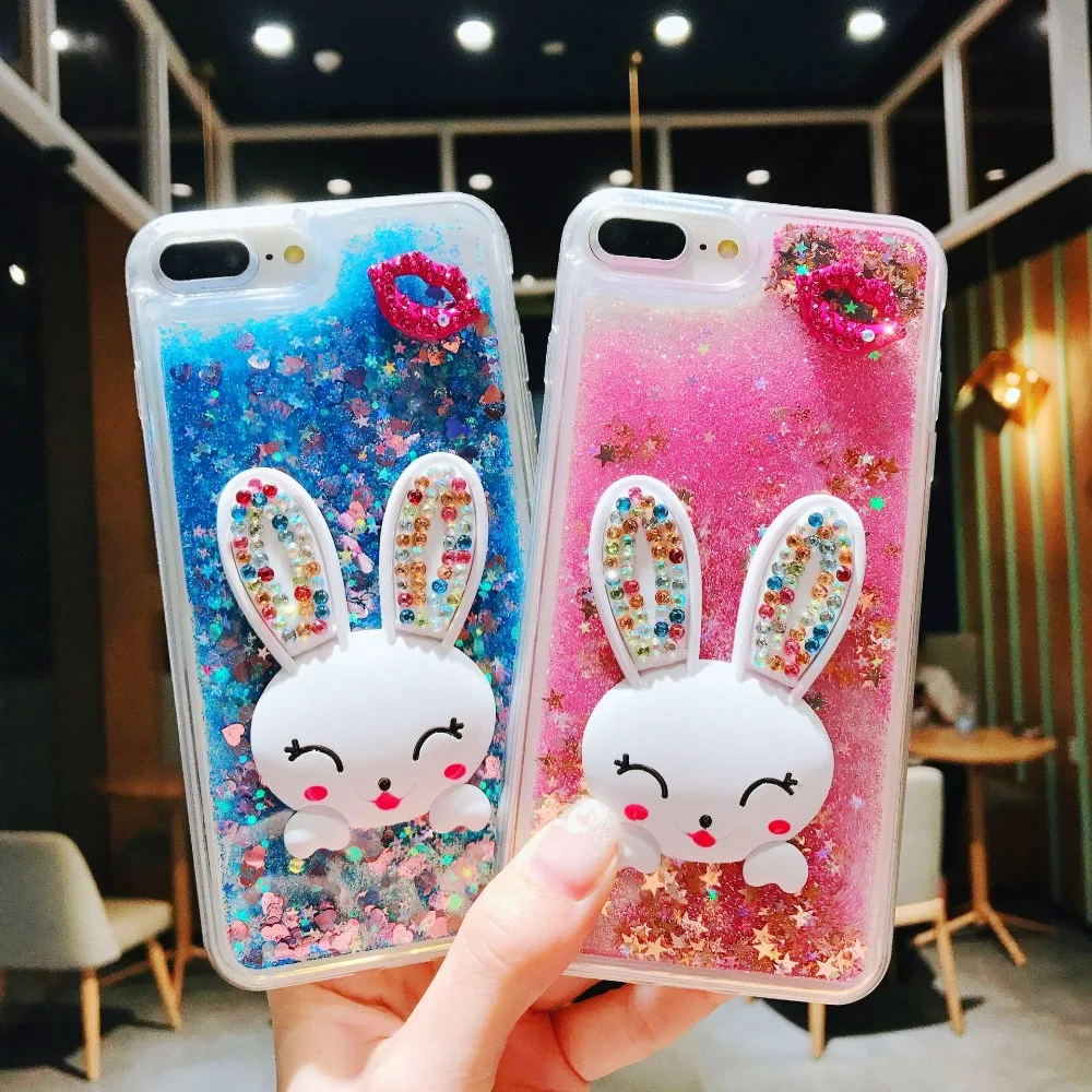 Оригинальный качественный кроличий зажим с ушком чехол для iphone X XR XS Max Liquid