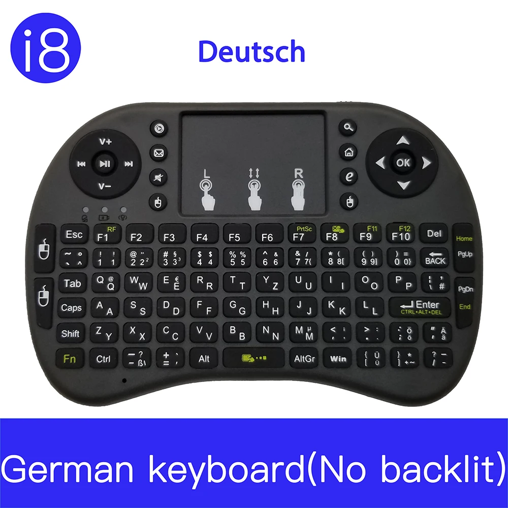 Немецкая клавиатура без подсветки I8 Мини Беспроводная 2 4 GHz воздушная мышь с